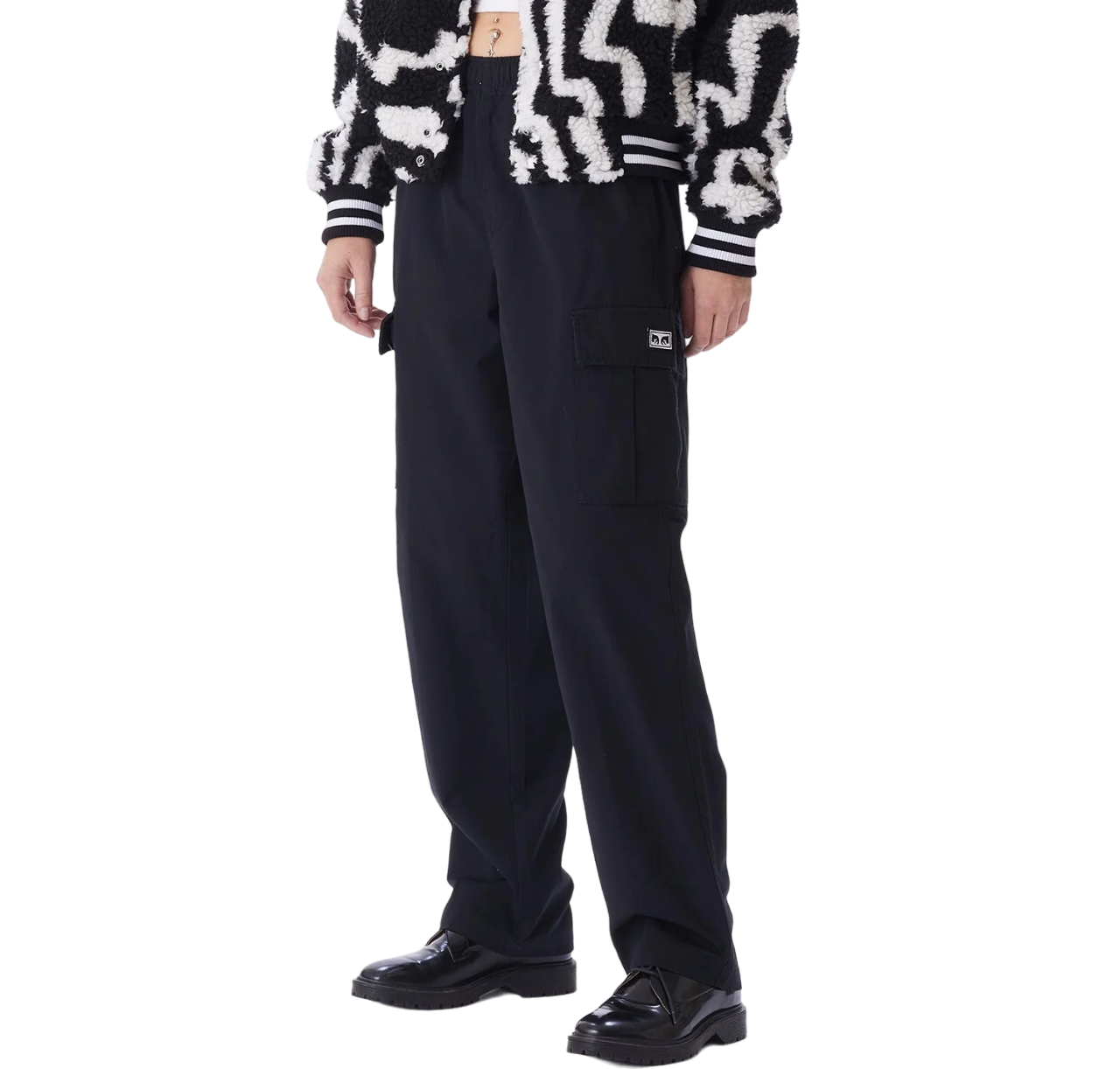 Obey pantalone Cargo in ripstop con elestico in vita 142020196 nero