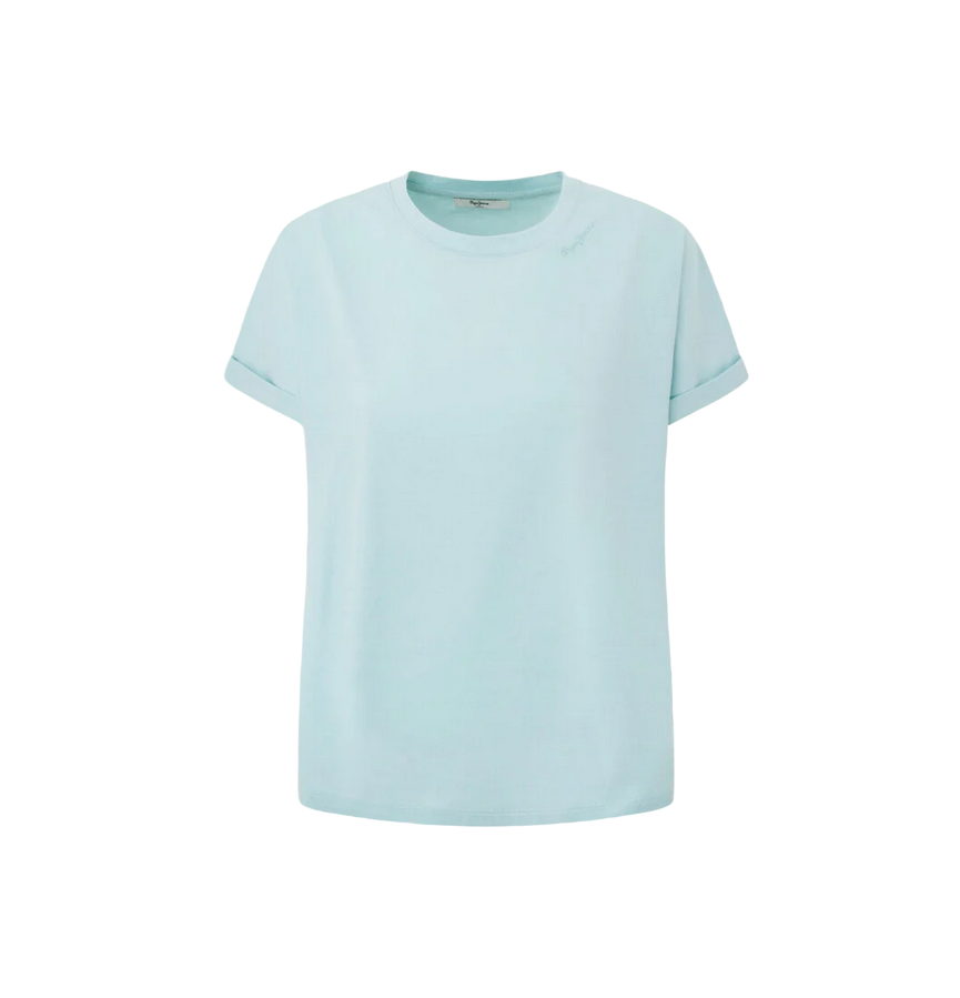 Pepe Jeans maglietta manica corta da donna con logo ricamato Liu PL505832 508 acqua