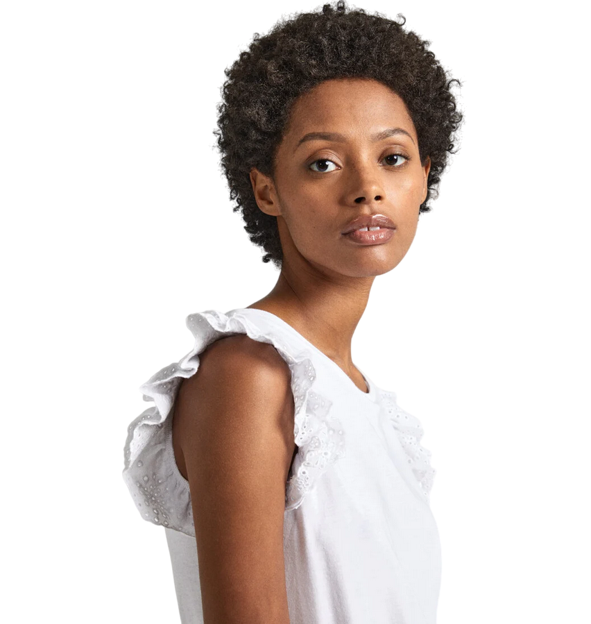 Pepe Jeans t-shirt with short ruffle sleeves Lindsay PL505849 800 white