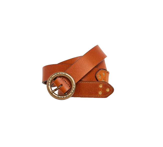 Pepe Jeans women's leather belt with round buckle Vivyan PL020840 859 tobacco