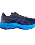 Profilo esterno Asics Novablast blu-acqua con logo Asics e design dinamico per running uomo