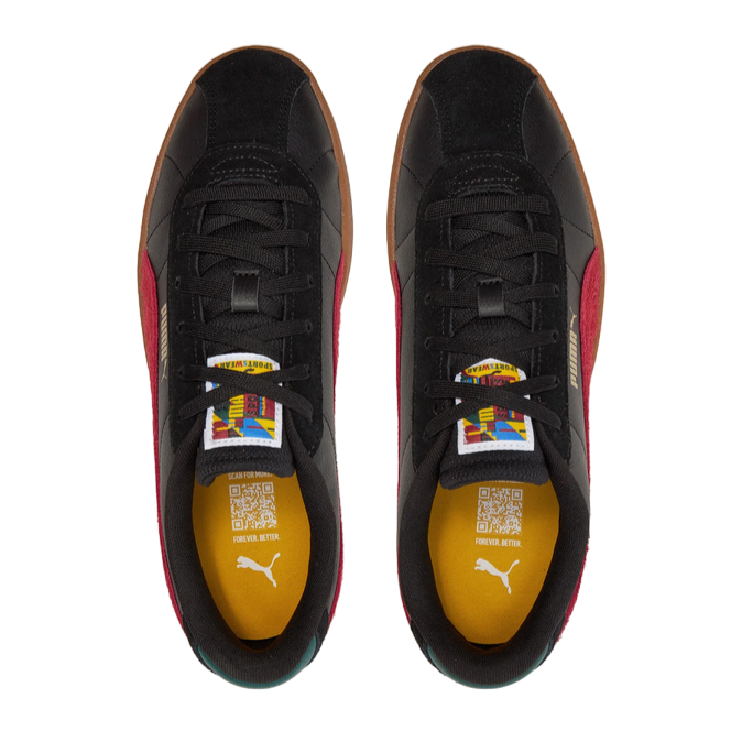 Sneakers Puma Club II Year Of Sports 397446-01 nero-rosso da adulto, vista laterale e dettagli design retrò