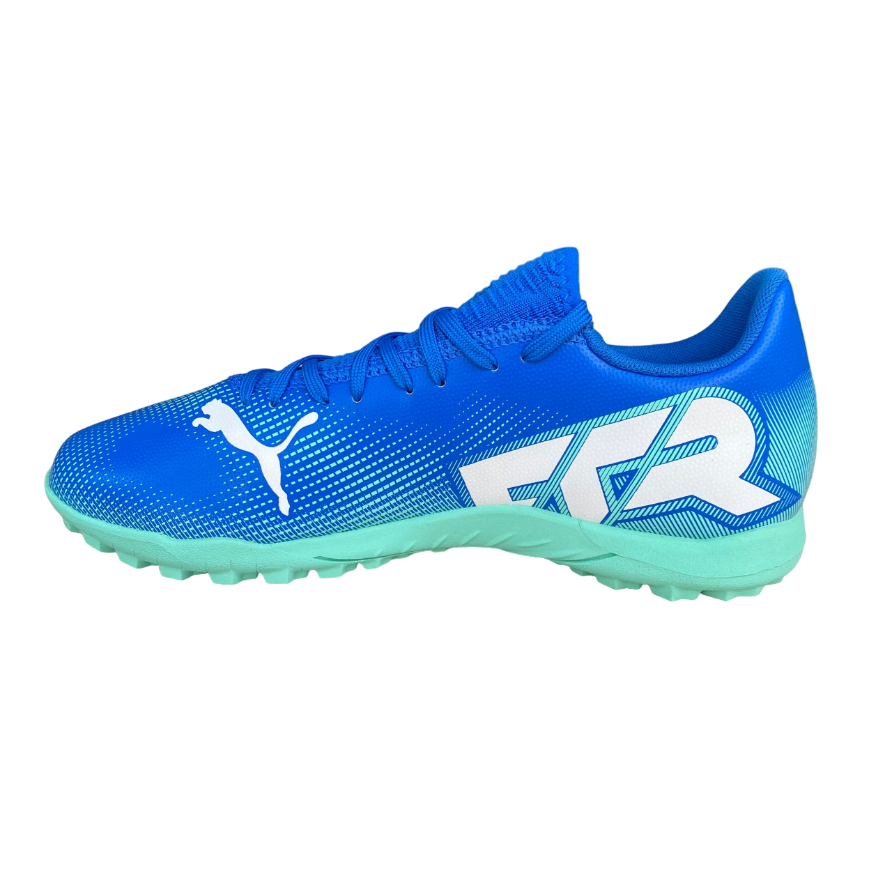 Scarpe da calcetto Puma Future 7 Play TT 107943-01 colore blu azzurro e menta con suola TT per superfici indoor