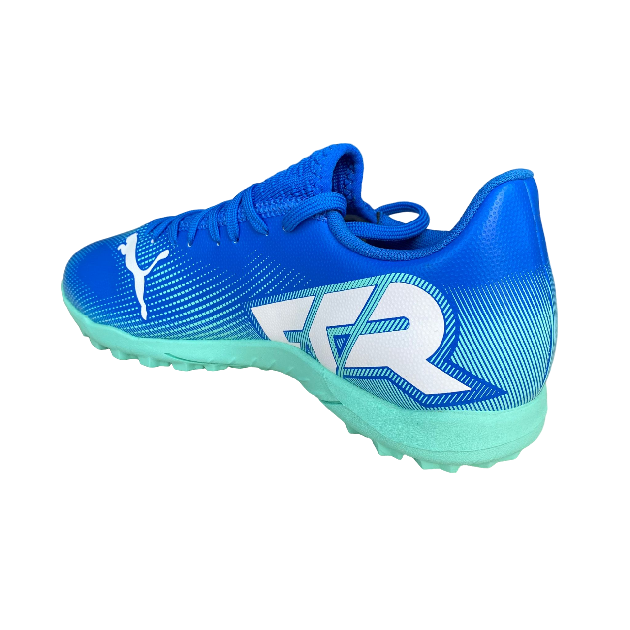 Scarpe da calcetto Puma Future 7 Play TT 107943-01 colore blu azzurro e menta con suola TT per superfici indoor