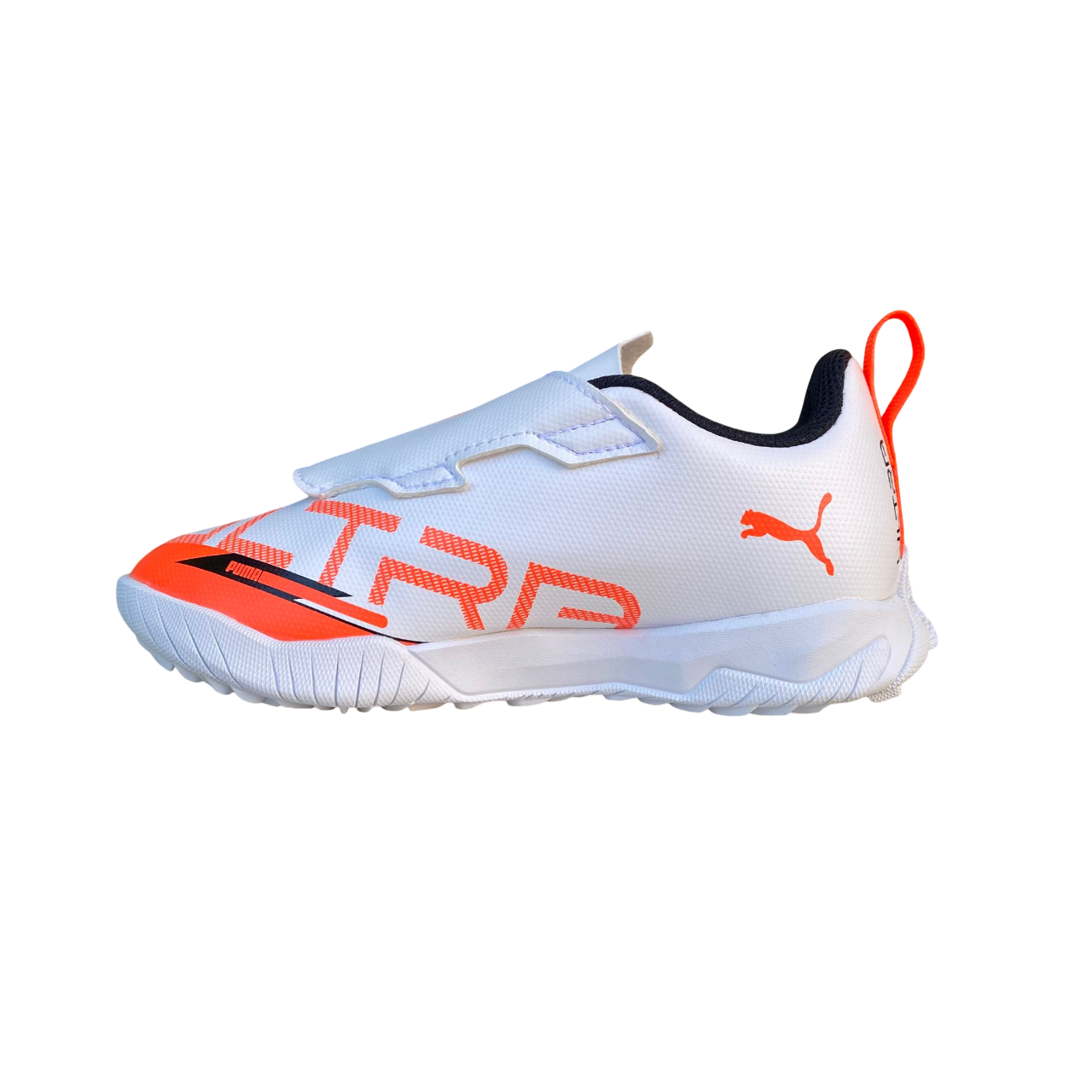 Puma scarpa da calcetto junior con velcro Ultra 5 Play TT 108335_01 bianco_nero_rosso brillante