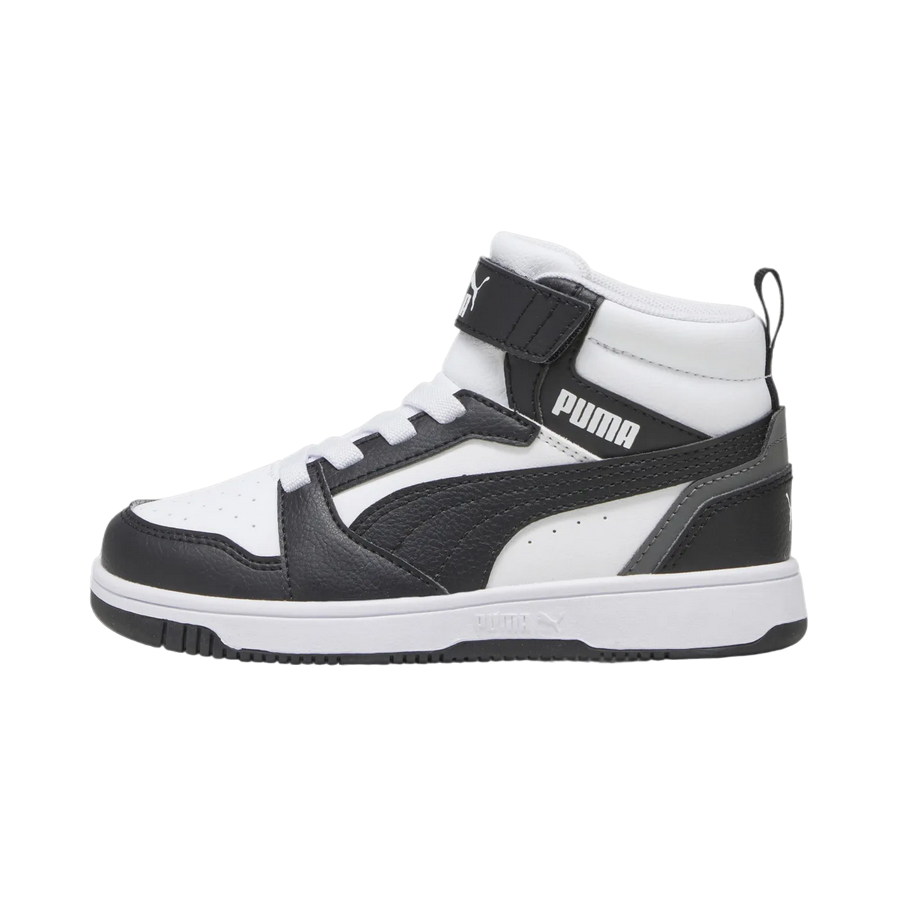 Puma scarpa alta da ragazzi con laccio e strappo Rebound V6 393832-01 bianco-nero