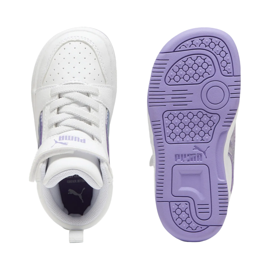 Puma scarpa sneakers alta da bambina Rebound V6 Mid Bouncy 398727-01 bianco-lavanda