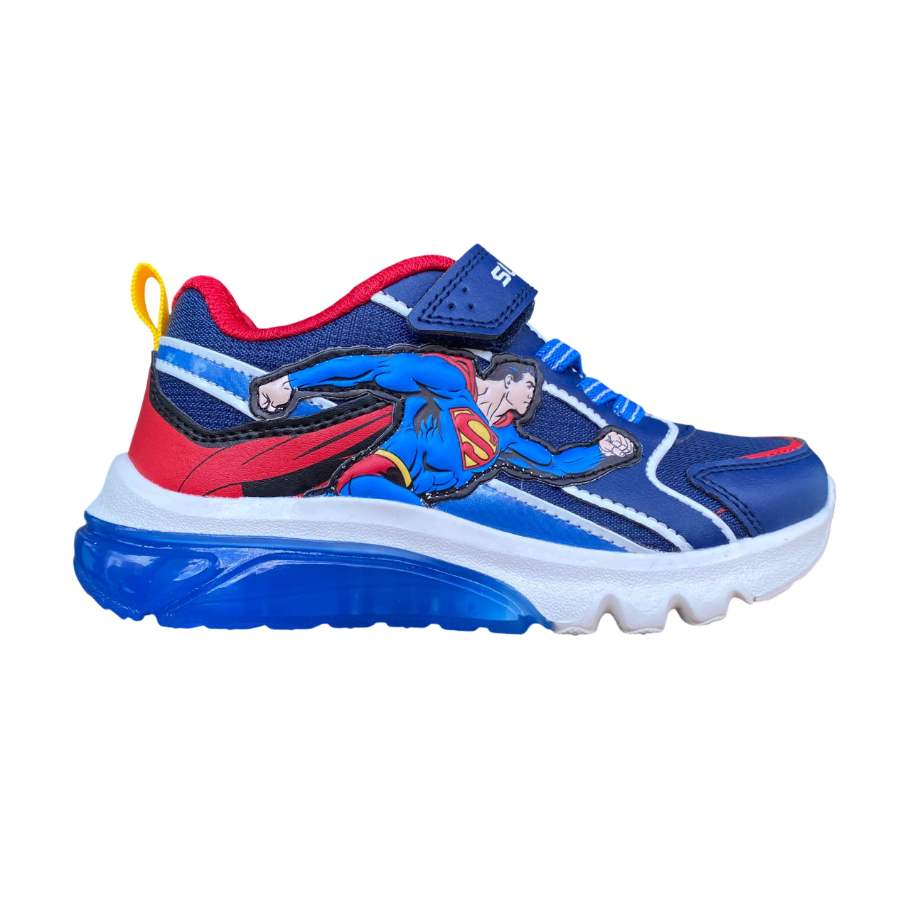 Scarpa Geox Junior Ciberdron Superman blu-rosso con tecnologia traspirante, design supereroe e chiusura lacci elastici + velcro