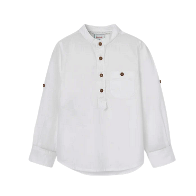 Boboli shirt for children and boys with long sleeves and mandarin collar 736152-1100 white