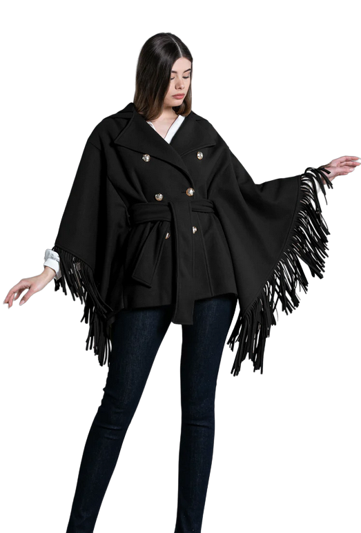 Relish Miuna RDA2205009047n black women's short coat with fringes