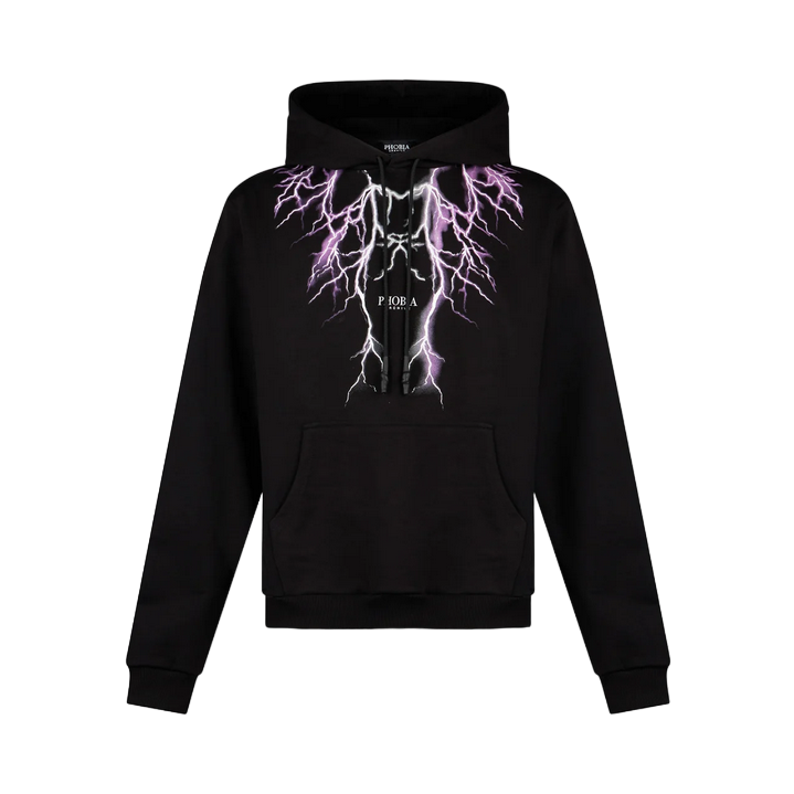 Phobia felpa con cappuccio da uomo con fulmini viola e grigio PH00443PUGR nero