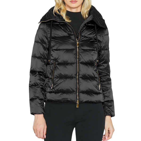 Relish piumino da donna Proxima Centauri in raso manica lunga con cappuccio più coulisse nero