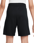 Vista posteriore degli shorts da calcio Nike Dri-FIT Strike per ragazzi in nero con dettagli avorio