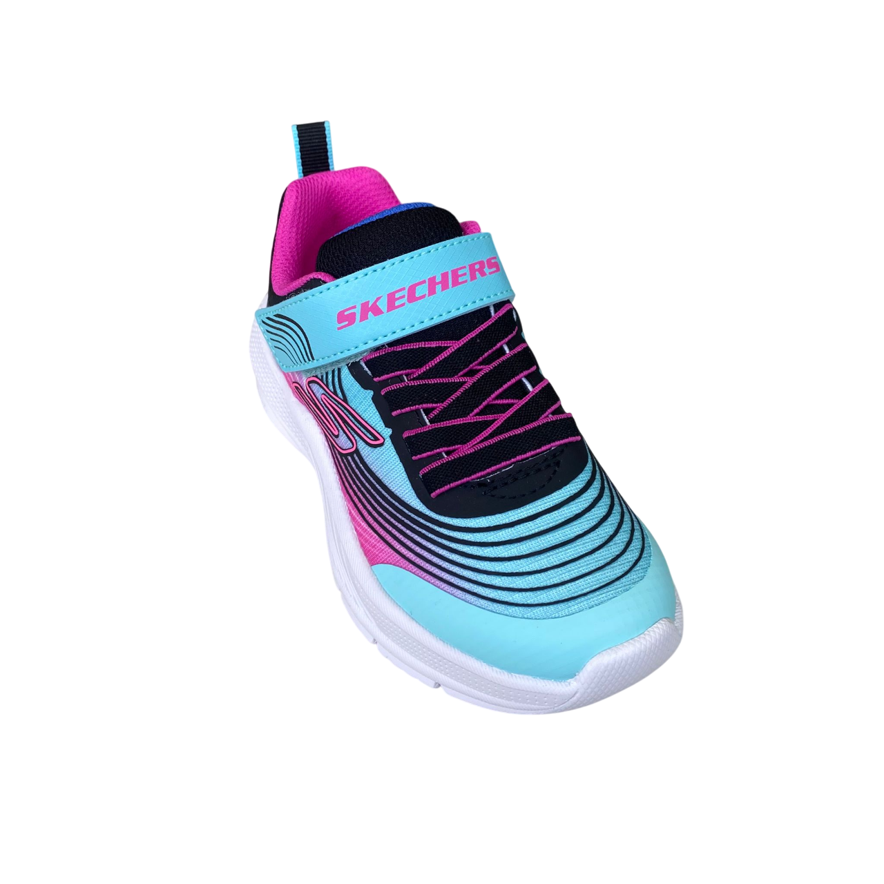 Skechers scarpa da ginnastica da bambina con laccio elastico e velcro Microspec Advance 303575L/AQPR verde acqua-viola