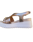 Stonefly sandalo da donna in pelle laminata con zeppa Parky 31 222407 Z00 oro
