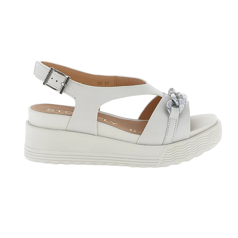 Stonefly sandalo casual da donna con zeppa Parky 28 Calf in pelle con catena 220903-151 bianco