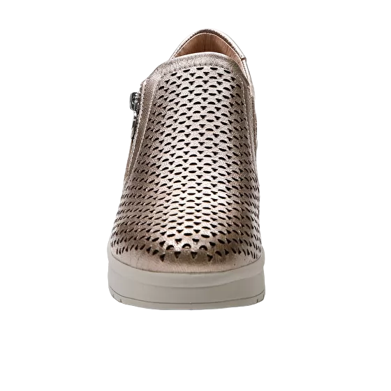 Stonefly scarpa casual da donna con cerniera Cream 40 in pelle laminata 220735 Z00 metallo beige