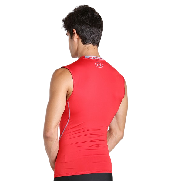 Canotta compression Under Armour rossa per uomo, tessuto elasticizzato ad alta compressione per supporto muscolare e performance, posteriore