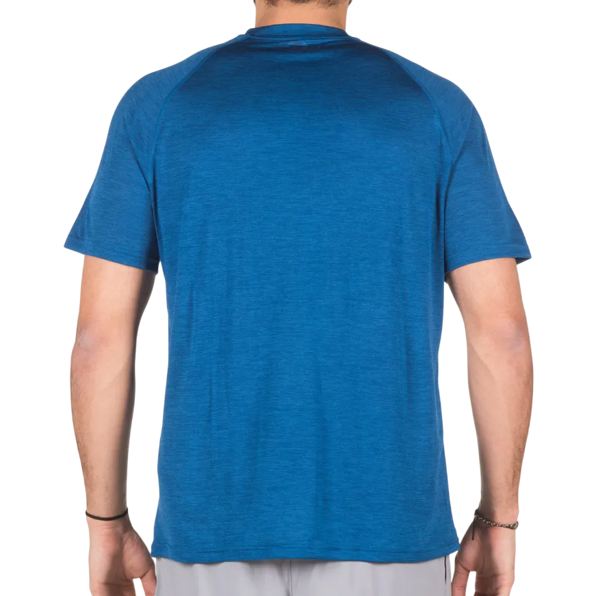 T-shirt tecnica Under Armour HeatGear blu per uomo, tessuto leggero anti-sudore, posteriore