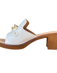 Valleverde sandalo ciabatta da donna con catena e strass tacco da 6 cm. 55450 avorio