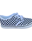 Sneakers Vans Atwood Slip-On Junior VN0A2XSPHRK bianche a scacchi neri per bambini con pattern checkerboard, vista esterna
