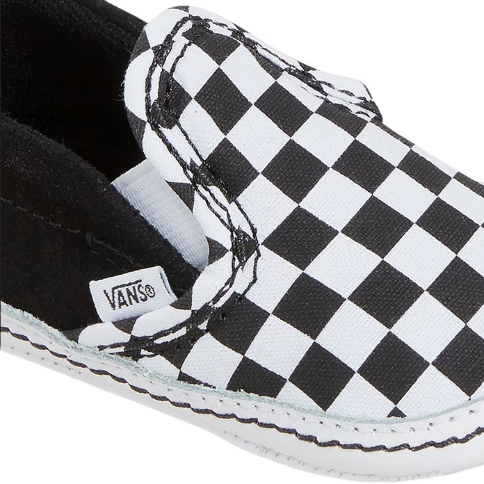 Dettaglio chiusura a strappo scarpine Vans Baby Slip-on Crib VN0A2XSLFB71 nero-bianco