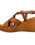 Sandalo da donna Vueva WD319R24 terra 311 cognac intrecciato con zeppa, vista laterale interna