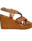 Sandalo da donna Vueva WD319R24 terra 311 cognac intrecciato con zeppa, vista laterale