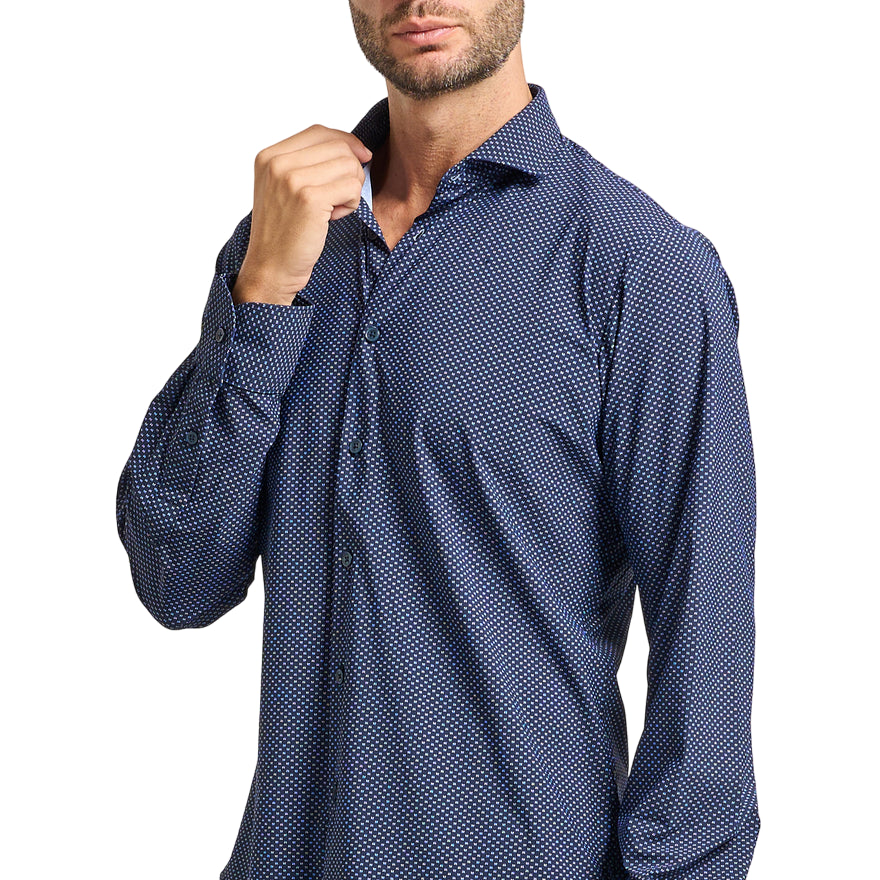 YES ZEE – Camicia Uomo No Stiro 0365 C809 Blu con Microfantasia - fantasia