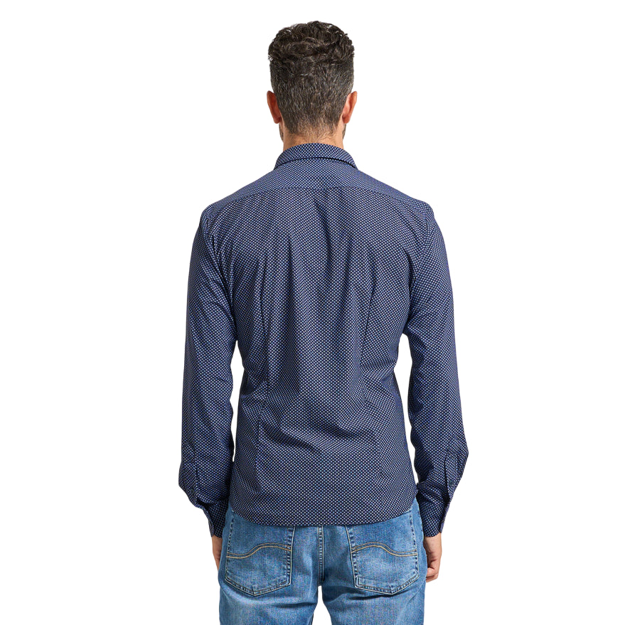 YES ZEE – Camicia Uomo No Stiro 0365 C809 Blu con Microfantasia - retro