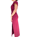 Yes Zee Abito Lungo 1432A037 - Vestito Donna Rosso Borgogna Vista Laterale