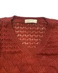 Yes Zee Maglia Donna Scollo V Glitter Lavorata 1398 M019 0580 rosso borgogna - Scollo a V