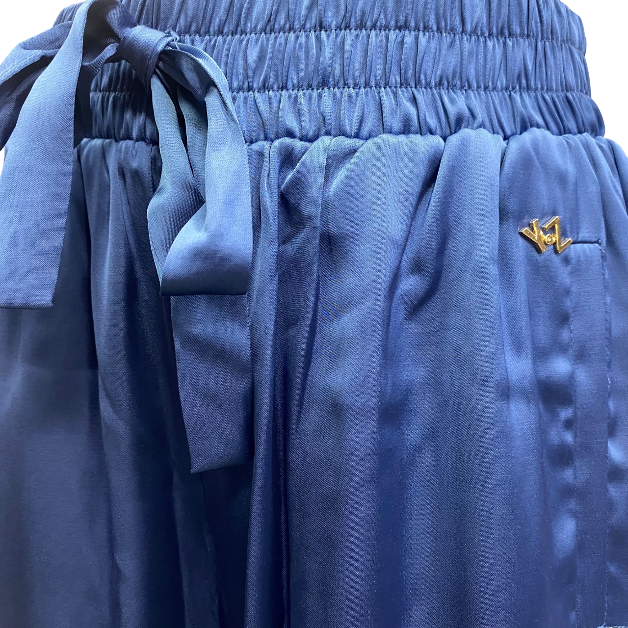 Yes Zee pantalone da donna morbido con coulisse in vita 1455 bluette