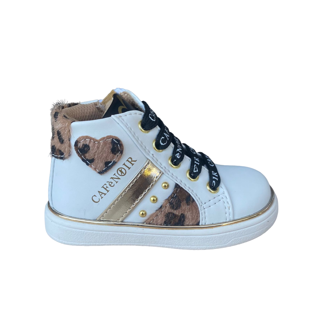 CafèNoir scarpa sneakers alta da bambina con laccio e cerniera laterale C-2351 C1737 bianco
