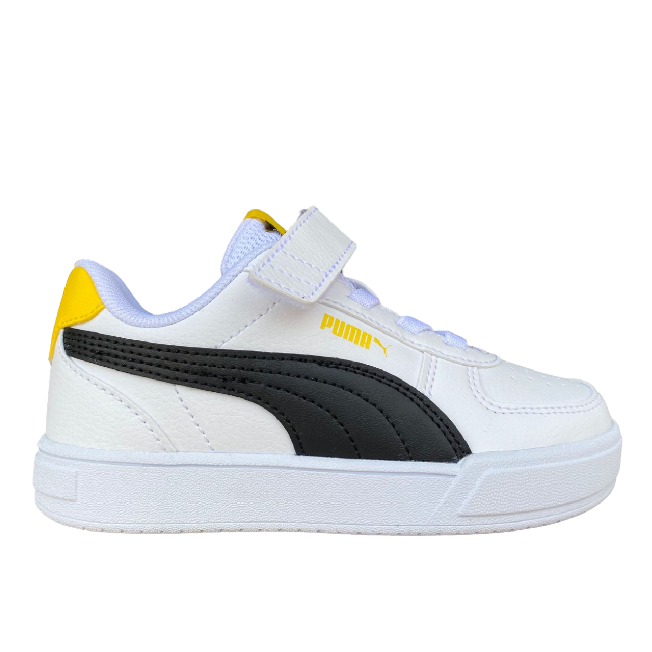 Puma sneakers bassa unisex junior con laccio elastico e velcro Caven AC+PS 389307 14 white-black-yellow