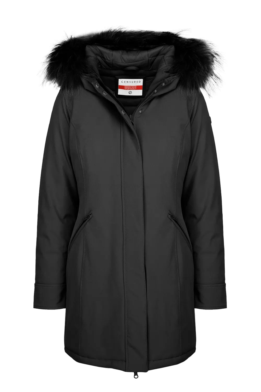 Censured women's fitted jacket with hood and detachable synthetic fur CW 235P T NEP3 90 black