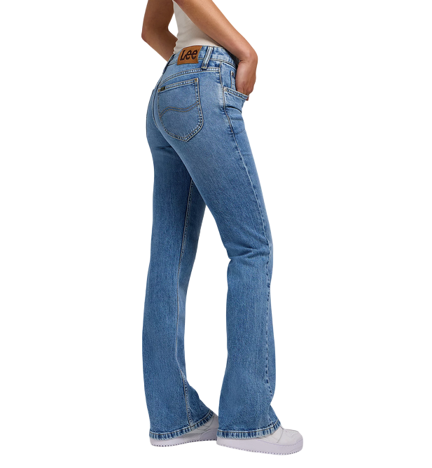 Pantalone jeans Lee Jessica a zampa da donna 112349550 in denim blu chiaro elasticizzato con vestibilità flare e dettagli autentici lato