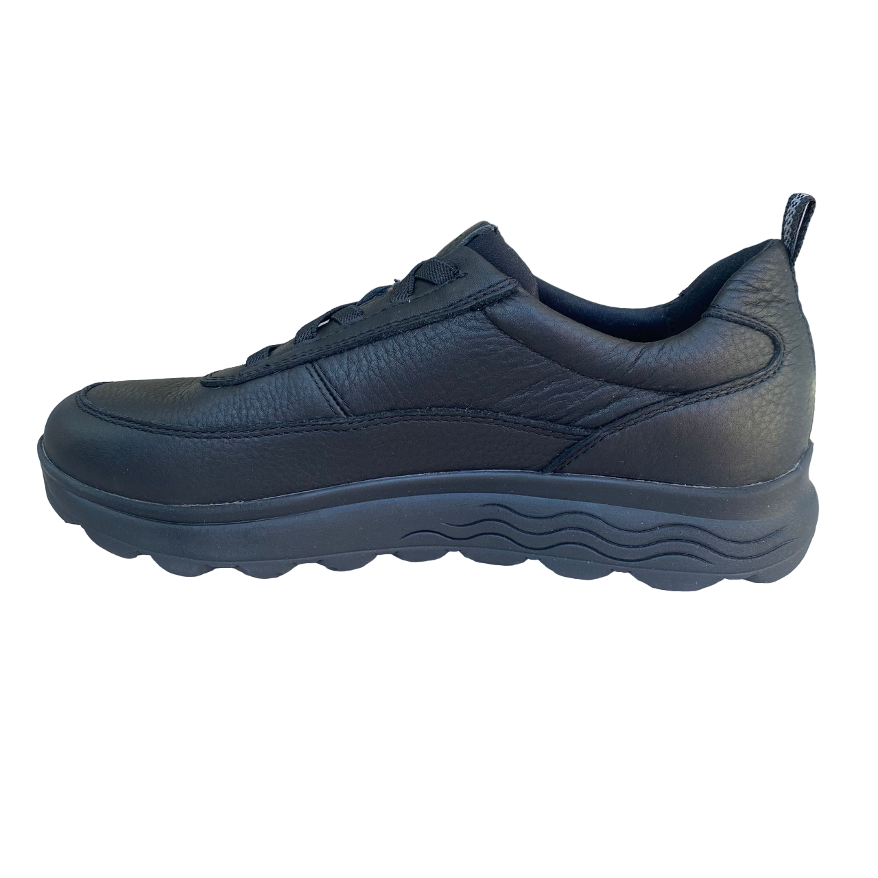Geox sneakers shoe with elastic lace in tumbled leather for men Spherica U36BYB 00034 C9999 black