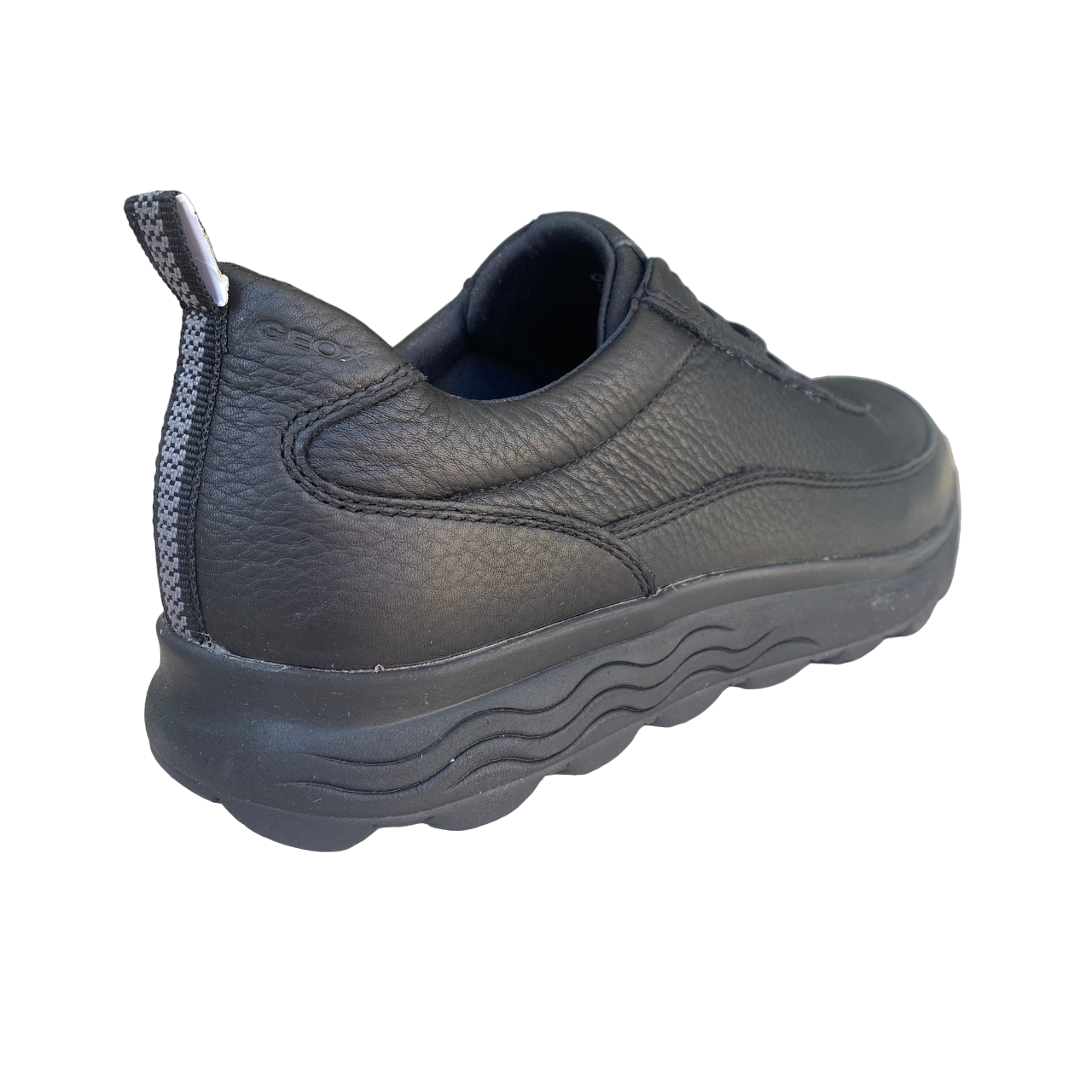 Geox sneakers shoe with elastic lace in tumbled leather for men Spherica U36BYB 00034 C9999 black