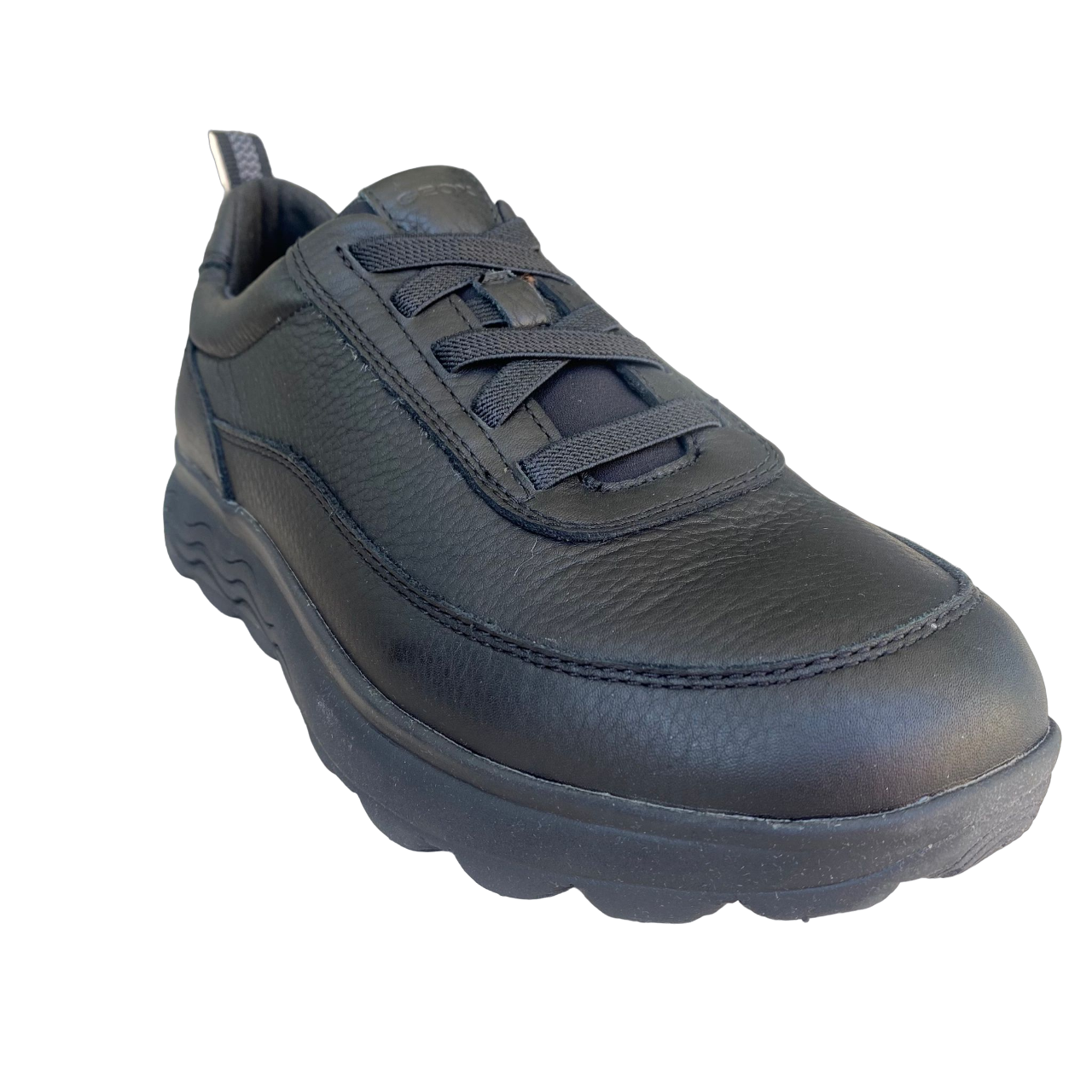 Geox sneakers shoe with elastic lace in tumbled leather for men Spherica U36BYB 00034 C9999 black