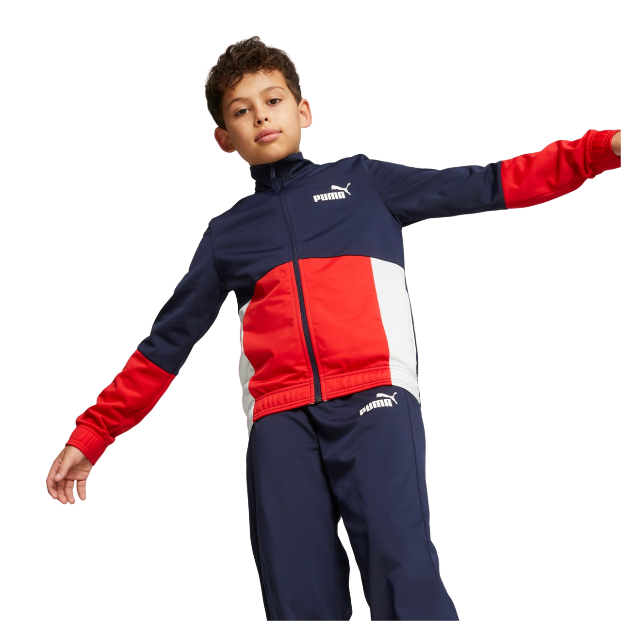 Puma tuta sportiva da ragazzo in poliestere Colorblock 676373-06 blu-rosso