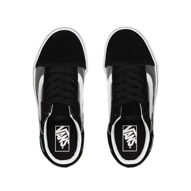 Vans scarpa sneakers da ragazzi in tela e camoscio con fiamme grigie Old Skool VN0A4UHZWKJ1 nero-bianco
