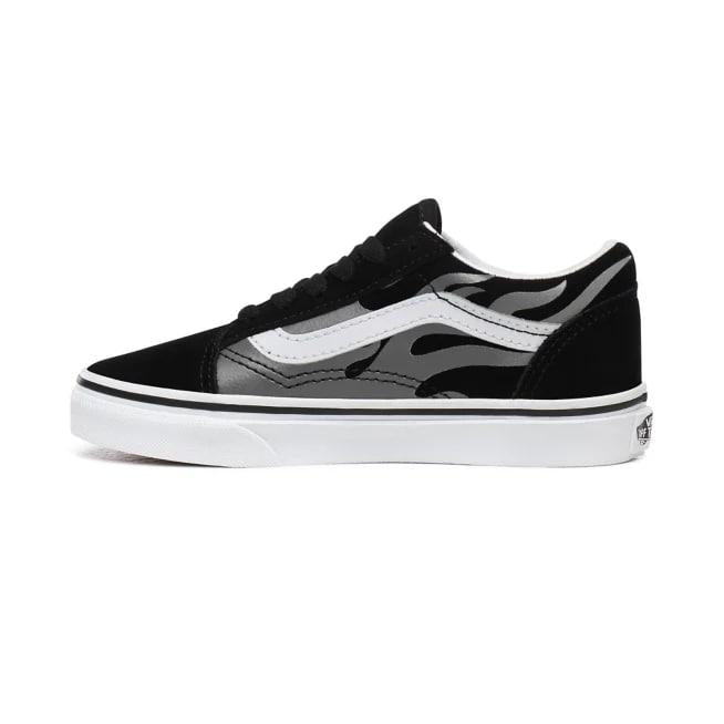 Vans scarpa sneakers da ragazzi in tela e camoscio con fiamme grigie Old Skool VN0A4UHZWKJ1 nero-bianco