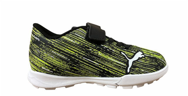 Puma scarpa da calcetto da bambino con elastico e strappo Ultra 4.2 TT V Jr 106369 02 nero-giallo-bianco