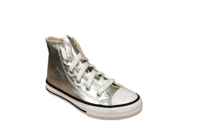 Converse scarpa sneakers alta alla caviglia da bambina Ctas Hi Metallic G 670179C argento metallico