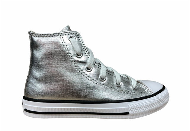 Converse scarpa sneakers alta alla caviglia da bambina Ctas Hi Metallic G 670179C argento metallico