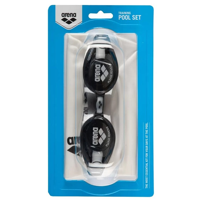 Arena swimming cap and goggles set 9242255 silver-smoke-white-black color