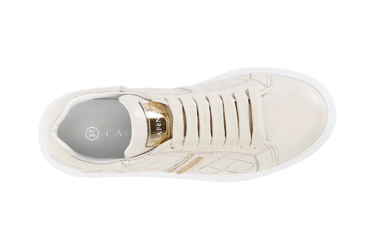CafèNoir leather sneakers with woven print C1DE1820 M008 beige