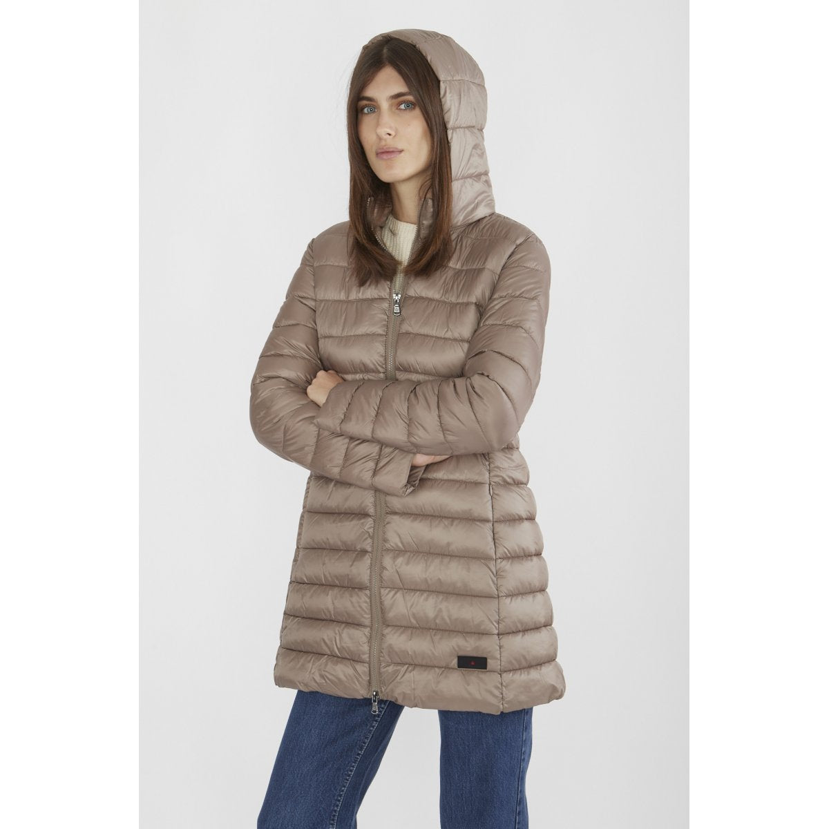 Canadian Women's long jacket with hood Teslin Recycled CN.G220204WRE/CHAM champagne