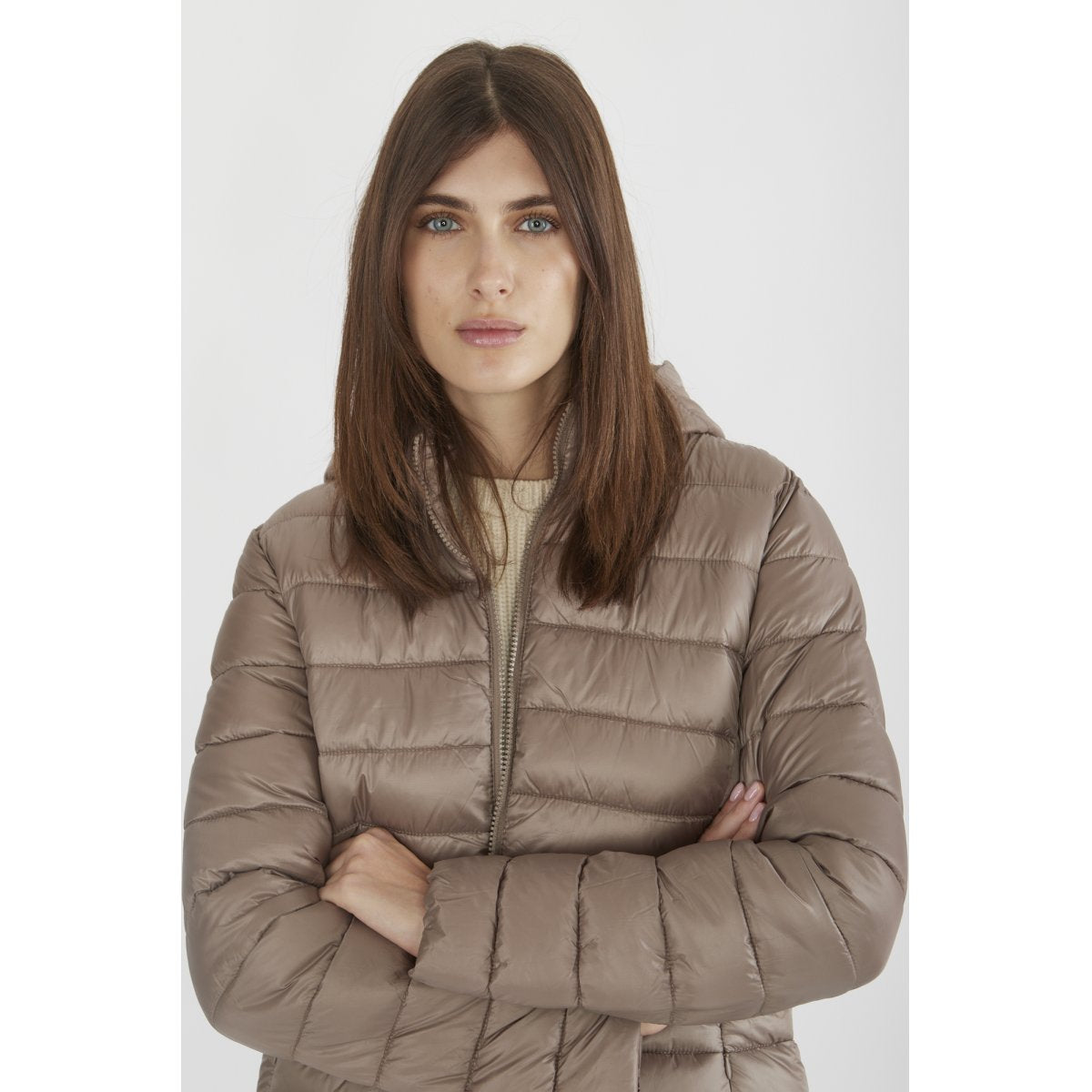 Canadian Women's long jacket with hood Teslin Recycled CN.G220204WRE/CHAM champagne